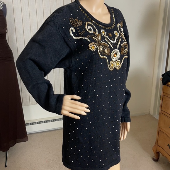 Vintage Sarah Morgan beaded sweater dress/tunic M - Picture 10 of 16